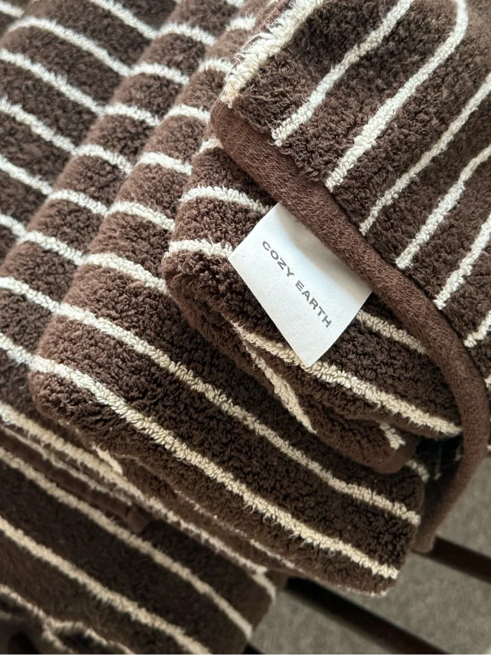 Cozy Earth Brown and White Striped Cotton Towels
